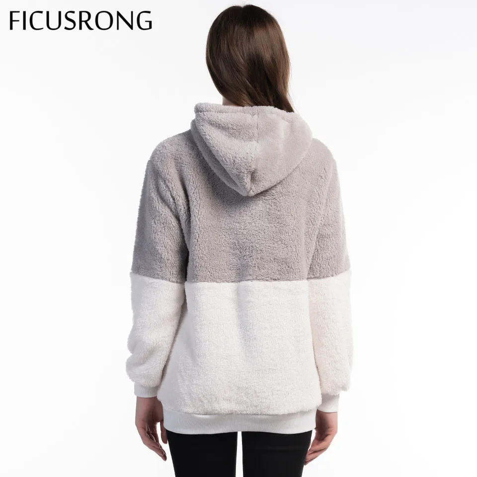 FICUSRONG 2019 Women New Spring Autumn Hoodies Sweatshirt Fashion Zipper Pocket Plush Solid Patchwork Coat Female Pullovers FICUSRONG 2019 Women New Spring Autumn Hoodies Sweatshirt Fashion Zipper Pocket Plush Solid Patchwork Coat Female Pullovers