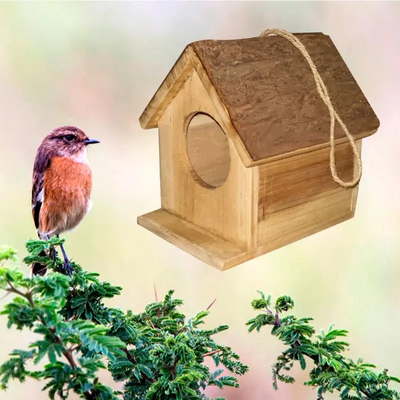 Creative Bird Nest Fir Bark House Shape Birds Breeding Nests Birdhouse Wooden Ornaments