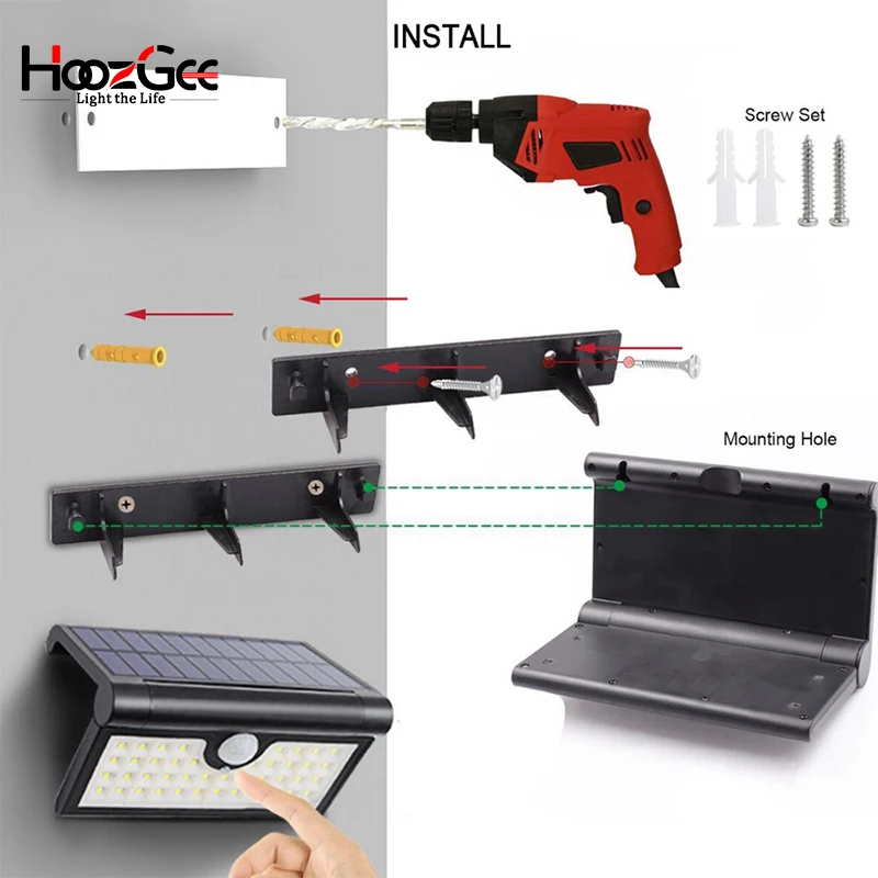 HoozGee солнечный светильник s Открытый сад 58 светодиодный супер яркий датчик движения настенный светильник лампа безопасности с широким светильник ing области для патио