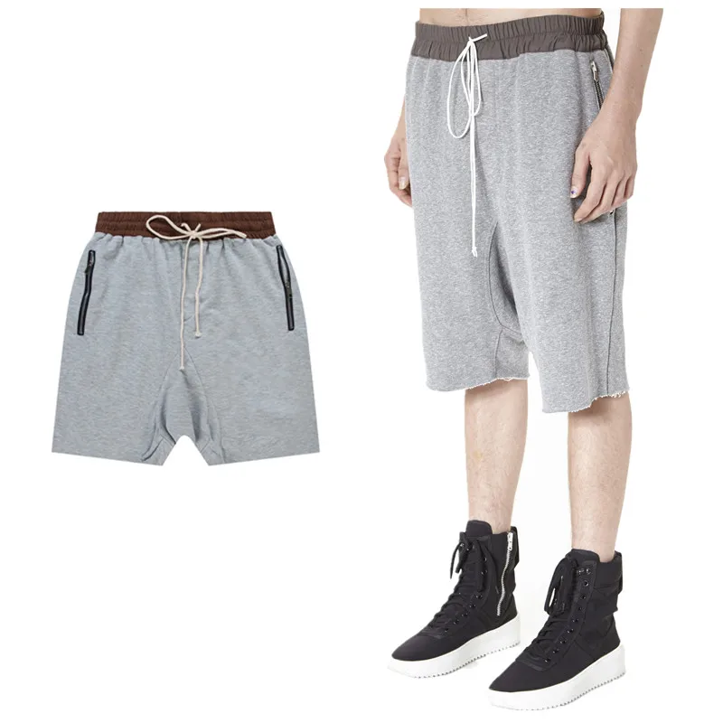 

New men drop crotch boardshort zippered pocket shirt kanye west Justin Bieber Drawstring Bermuda summer Cargo shorts homme