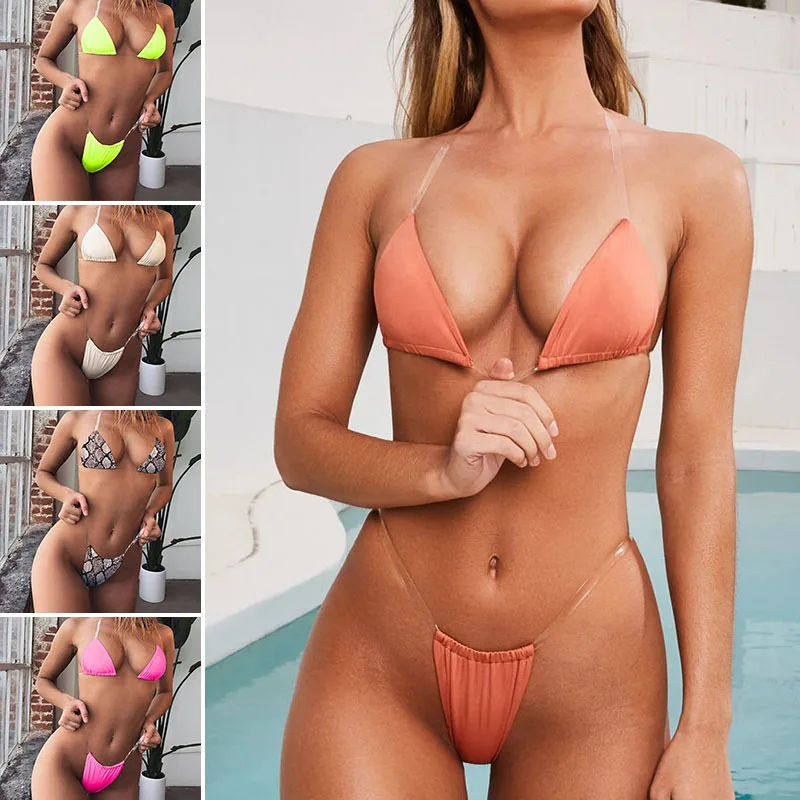 

2019 Hot Sale Women Bikini Set Invisible Strap Bra Briefs Swimsuit Summer Beachwear Bathing Suit MSD-ING