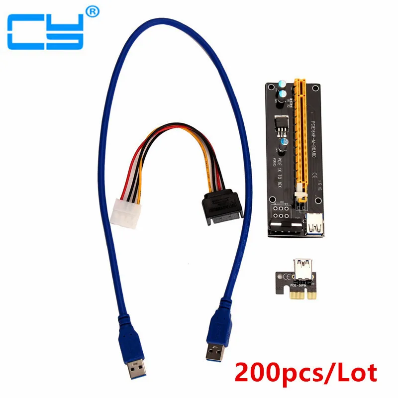 

200PCS PCI-E PCI Express Riser Card 1x to 16x USB 3.0 Data Cable SATA to 4Pin IDE Molex Power Supply for BTC Miner Machine RIG