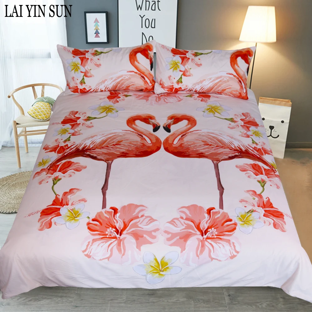 Lai Yin Sun 3pcs Flamingo Bedding Set Tropical Plant Quilt Cover King Size Home Bed Set Flower Print Pink and Green Bedclothes Lai Yin Sun 3pcs Flamingo Bedding Set Tropical Plant Quilt Cover King Size Home Bed Set Flower Print Pink and Green Bedclothes
