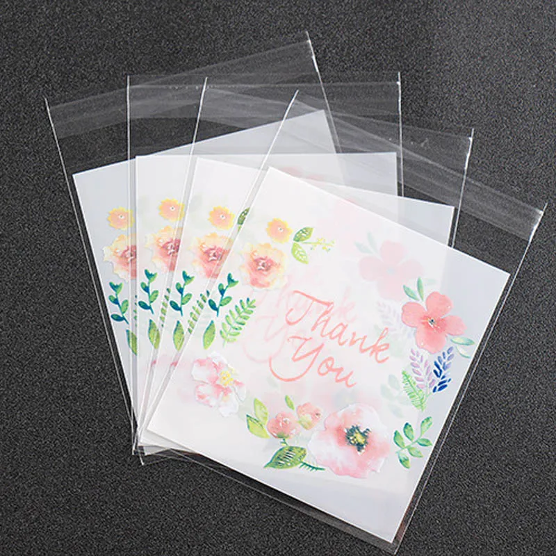 

100pcs 4 Sizes Flower Pattern Cookie Packaging Bag&Gift Candy Bags Snack Baking Package Wedding Jewelry Gift Bag