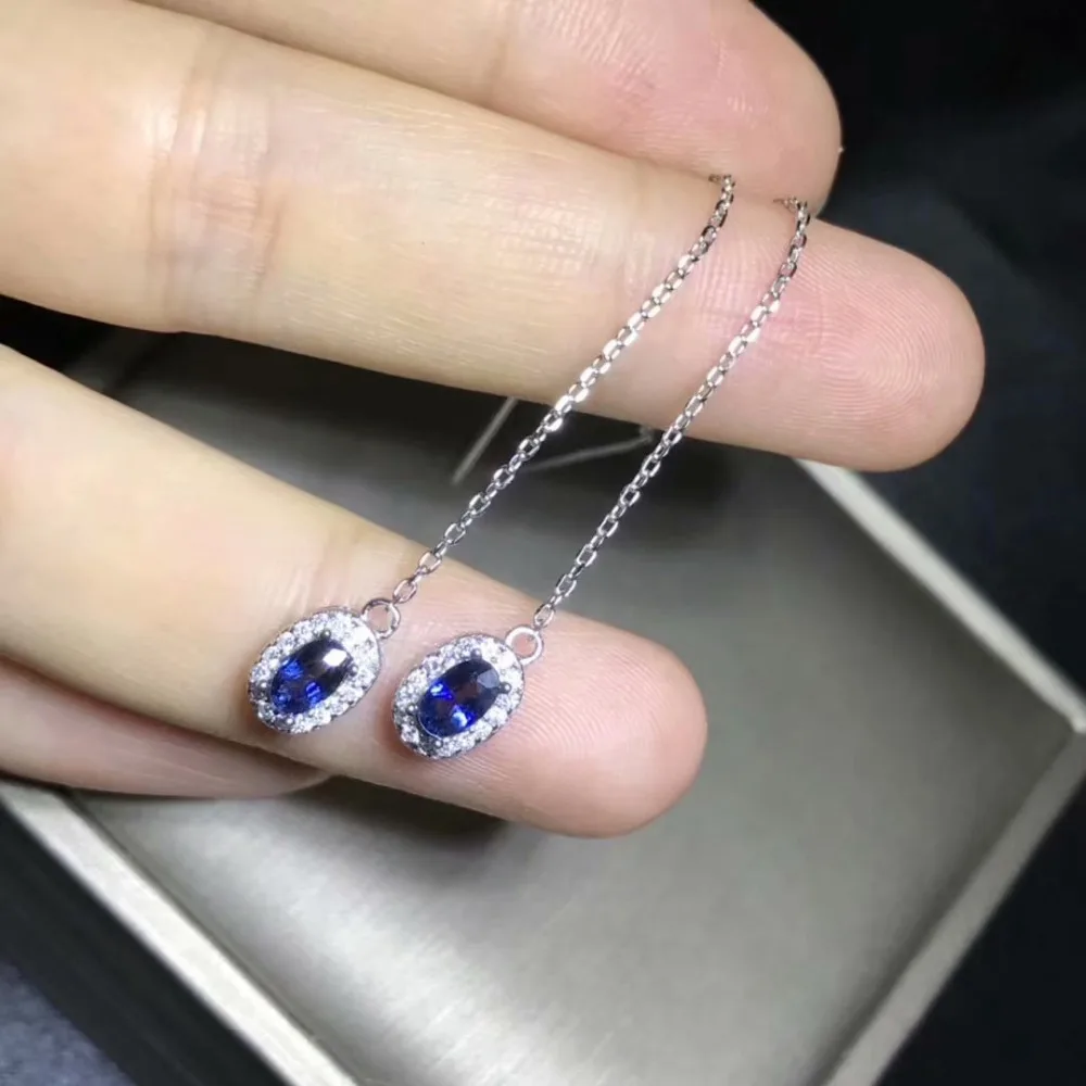 Серьги с натуральным сапфировым камнем, 925 серебро, натуральный драгоценный камень, женские модные Изящные Простые круглые серьги для девушек, подарок на вечеринку, ювелирное изделие