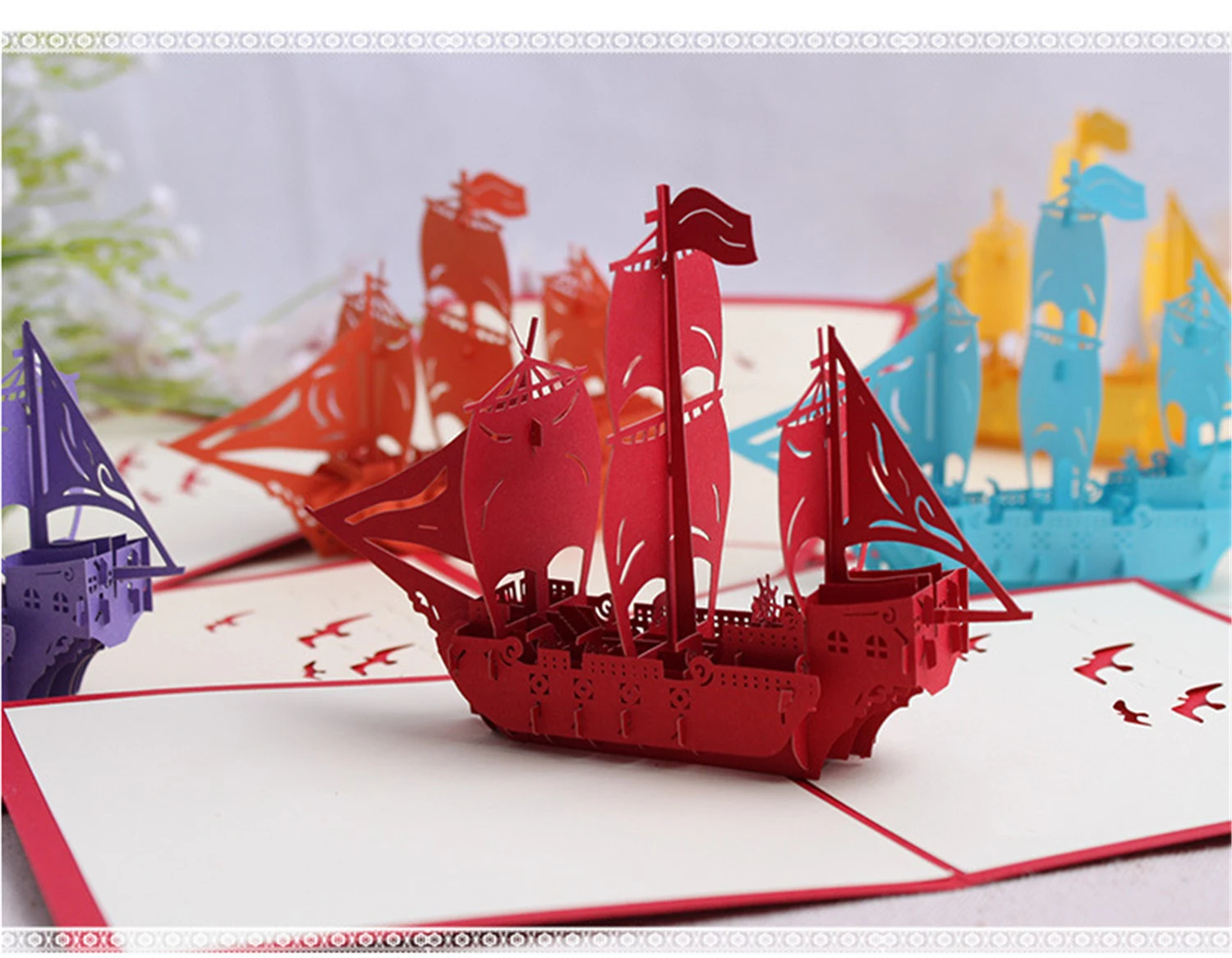  Individual 3D Sailboat Popup Greeting Card Handmade Pop Up Paper Card Business Invitation Smooth Sa - 32892535233