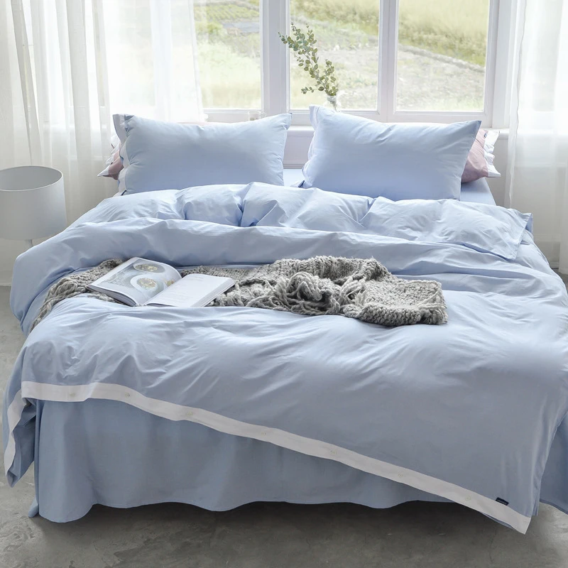 cheap Cotton Princess Style Girl Bedding Sets Blue Pink Lace Design Duvet Cover Bed Sheet Set Queen King Size Soft and Warm Textile