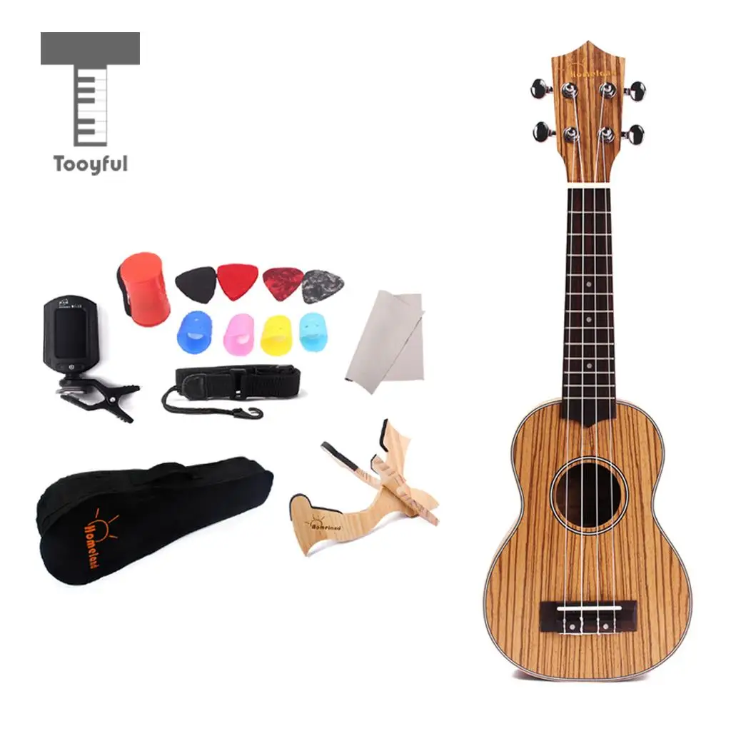 

21'' Zebrawood Soprano Ukelele 4 String Hawaii Mini Guitar Nylon Strings with Storage Bag Case for Party Gathering Accessory