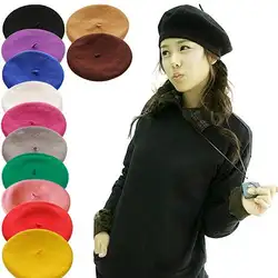 Для женщин девушка сплошной цвет теплые зимние вязаные береты французский художник шапка бини лыжный кепки подарки на новый год Boinas Mujer