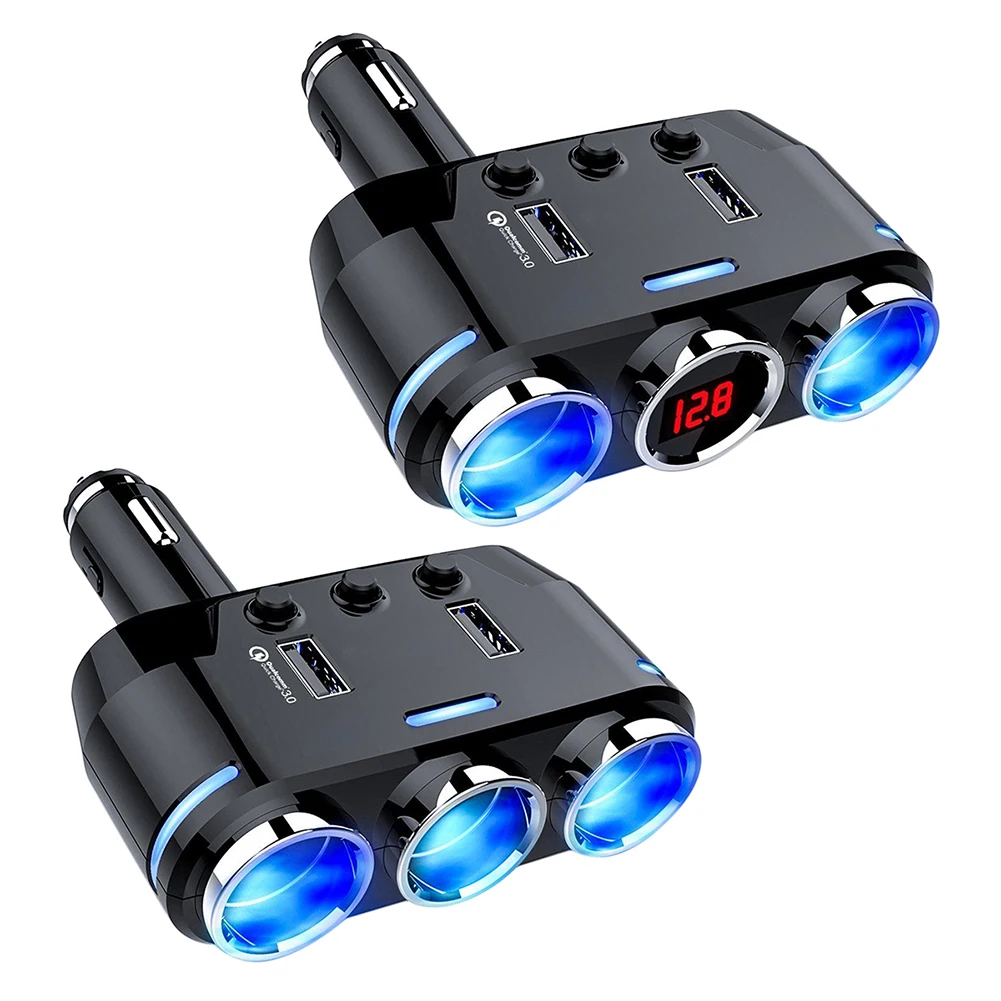3 Way Cigarette Lighter Socket Splitter Adapter Dual USB QC3.0 Car Charger for Mobile Phone