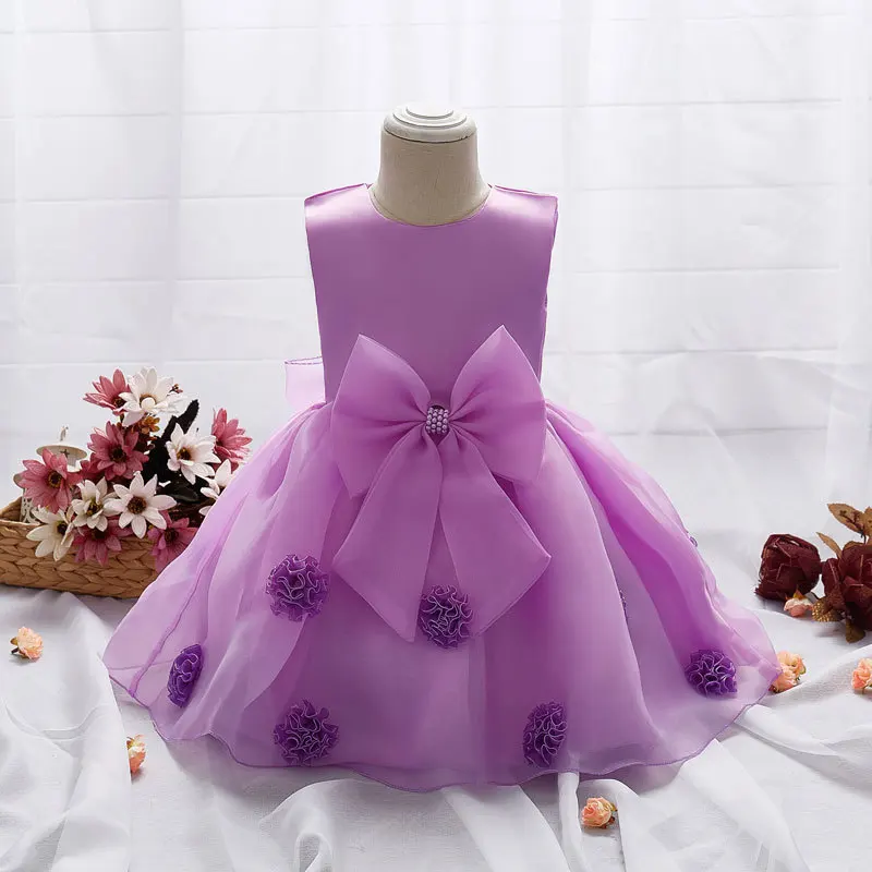 R& Z/Детское платье г. новое летнее платье для девочек платье с цветочным узором и бантом Пышное кружевное платье с цветочным узором для девочек на свадьбу - Цвет: Фиолетовый