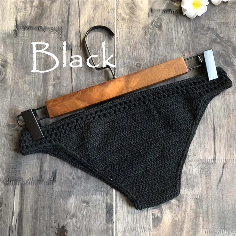 Женские Сексуальные Вязаные Бикини Boho стринги купальник ручной работы трикотажные шорты сексуальные женские Вязаные Бикини Шорты - Цвет: Черный