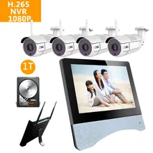 

8CH H.265 NVR Surveillance Wireless Home Security Camera System with 12" in Screen HD Monitor 4pcs ip camera for home Auto pair
