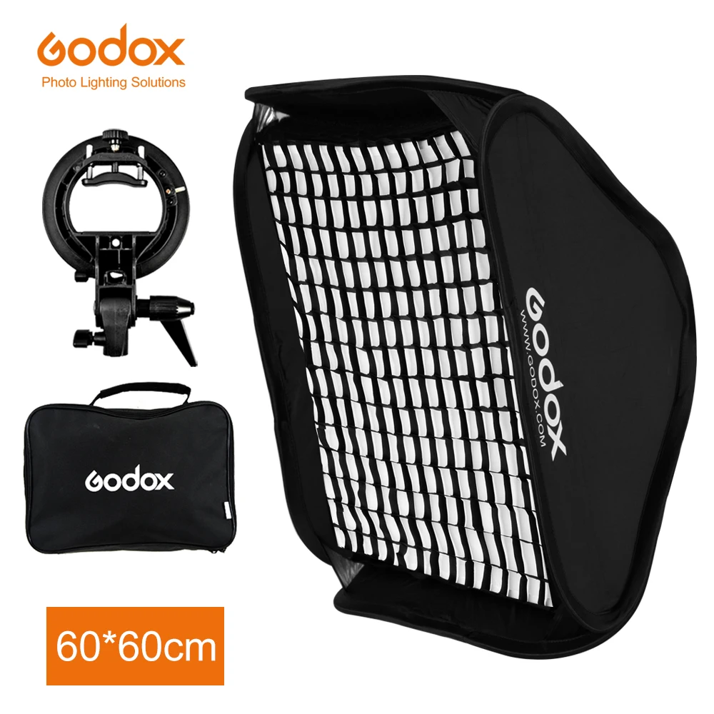 

Godox Ajustable Flash Softbox 24*24inch 60 * 60cm + S type Bracket+Honeycomb Grid Mount Kit for Flash Speedlite Studio Shooting