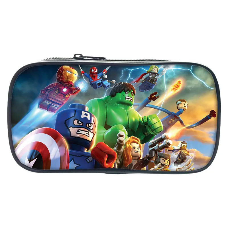 

2019 Lego Movie Pencil Bags 3D Makeup Bags Ninjago Iron Man Batman Star War Super Man Spider Man The Avengers Organizer Wallet