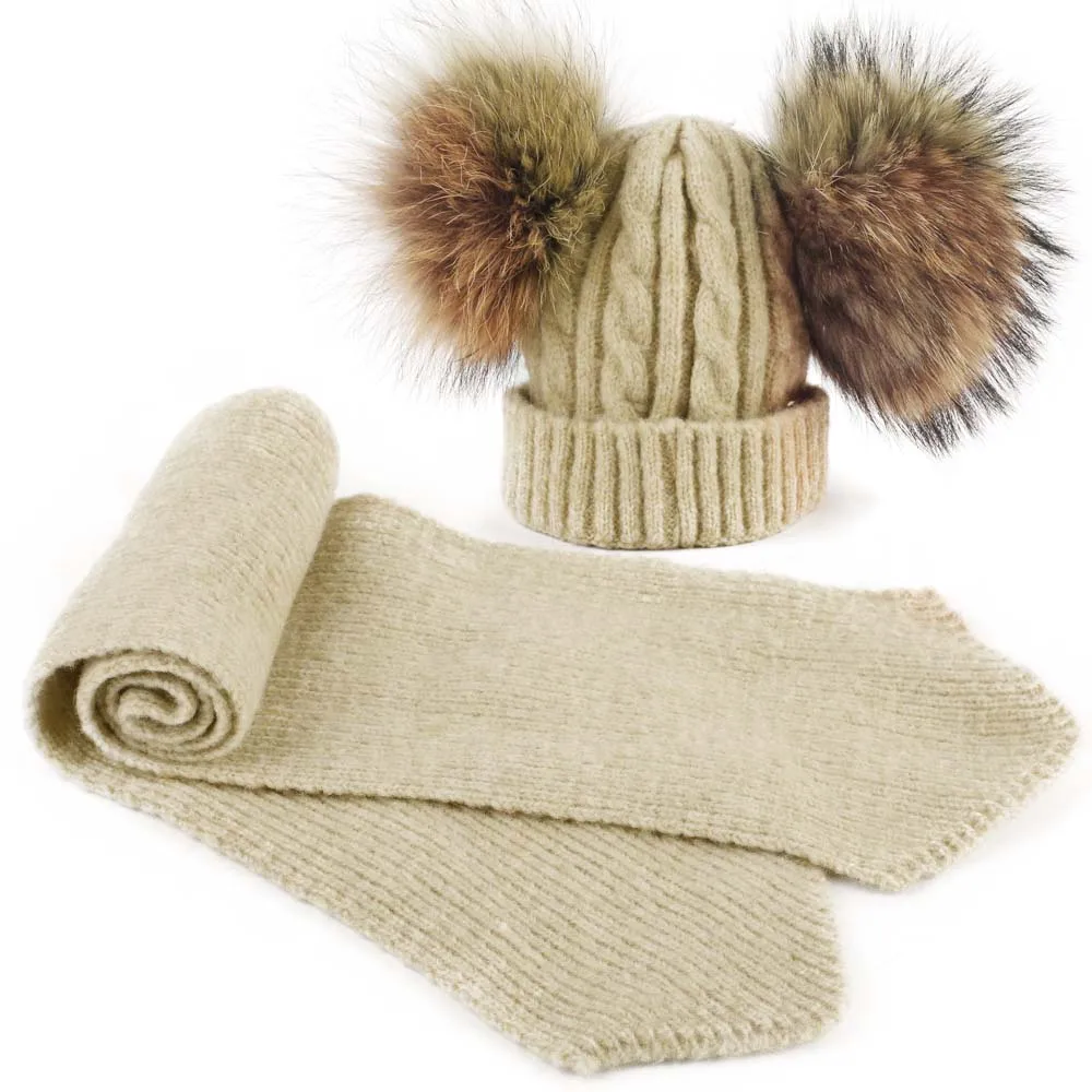 Geebro шапочка для новорожденных и шарф комплект Зимний теплый кашемировый вязаный громоздкая шапочка для девочек и мальчиков Детский вязаный шарф - Цвет: Khaki A