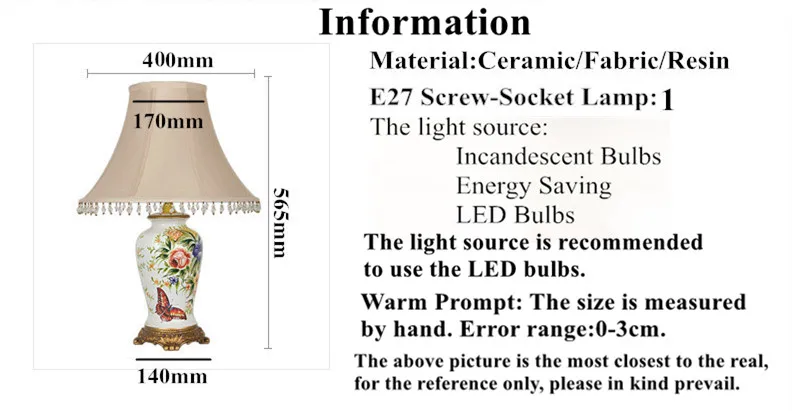 Китайский национальный стиль ручная роспись Керамические настольные лампы сельская Ткань Искусство E27 Светодиодный светильник для книжного магазина& прикроватной& фойе ZLTD070