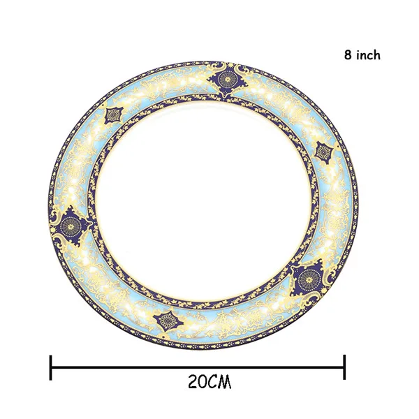 Английский стиль, костяной фарфор, западный стиль, обеденные тарелки, тарелки для стейков, поднос для еды, столовая посуда, синий, рождественский подарок, 1 шт - Цвет: 8inch plate
