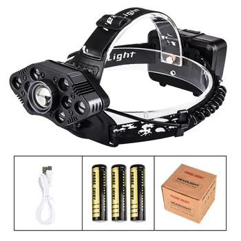 

8000LM 9x T6 LED Headlamp Rechargeable Headlight Flashlight Torch Lamp Led with Charging Cable Waterproof Head Torch