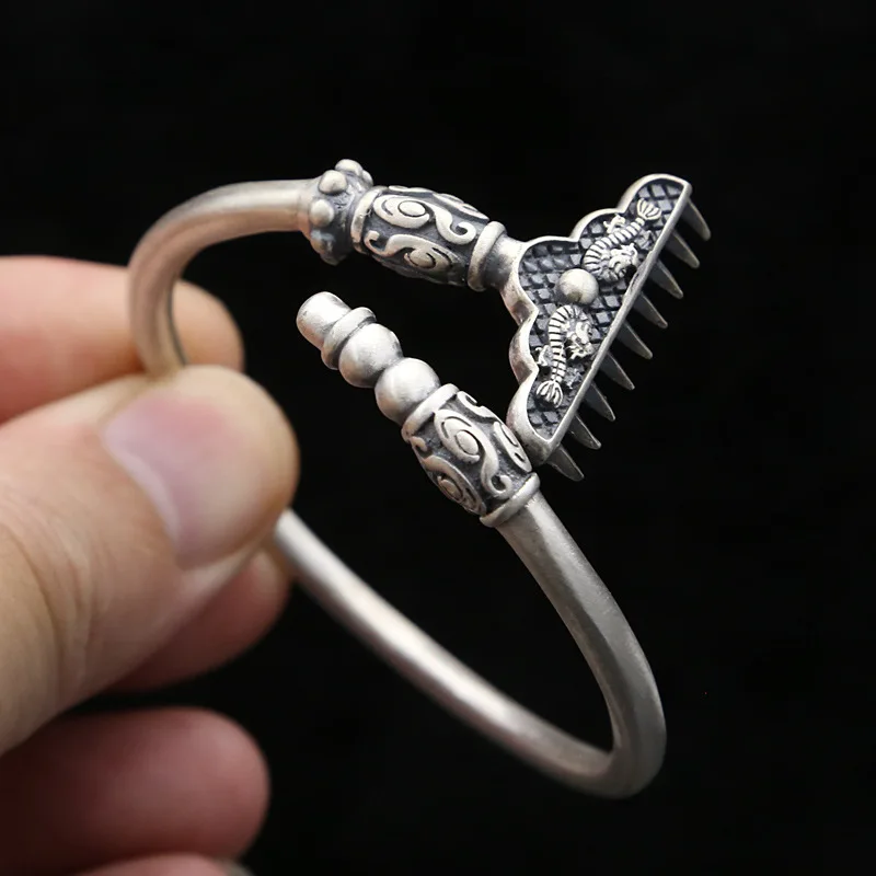 

S925 Sterling Silver Jewelry Retro Thai Silver Journey Pigskin Body Tool Nine Teeth Nail Palladium Men Open Ended Bangle