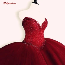 Luxus Kristalle Quinceanera Kleider Ballkleid Schatz Tulle Rot Prom Debütantin Sechzehn 15 Süße 16 Kleid vestidos de 15 anos