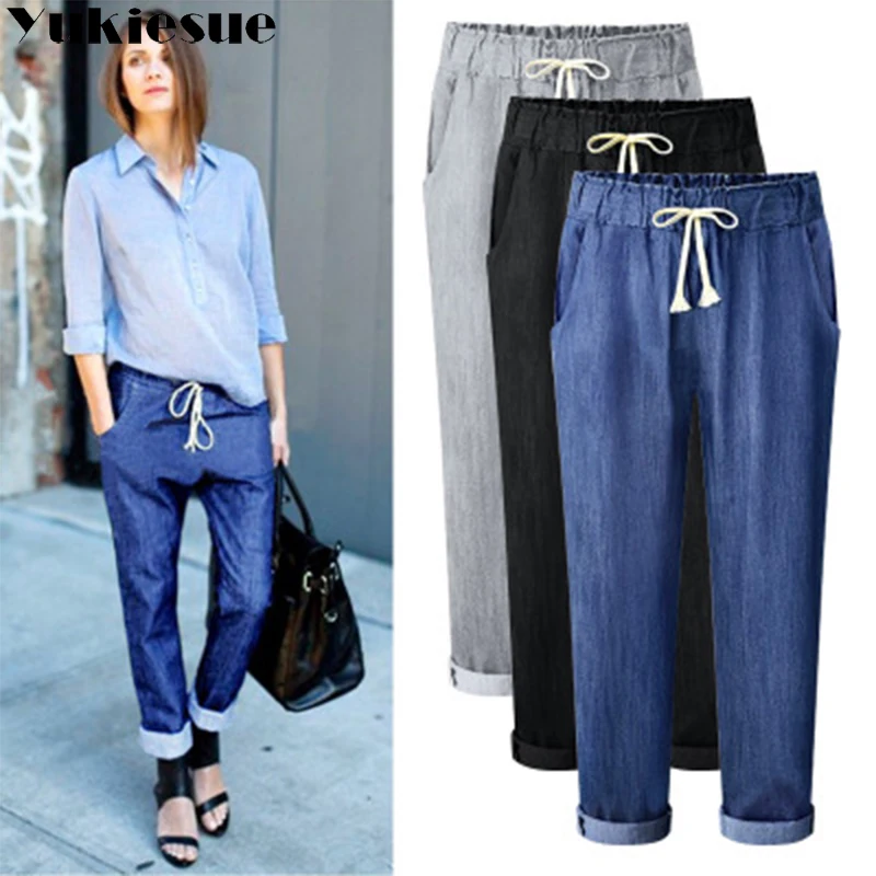 Женские джинсы с высокой талией размера плюс 6XL, джинсы для мам, женские свободные джинсовые штаны-шаровары, женские джинсы