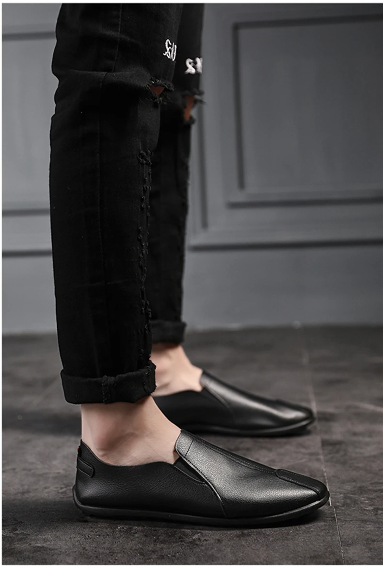 Brand Fashion Men Casual Shoes Leather High Top Breathable Comfortable Footwear Male Black White Boat Drive Mens Shoe (9)