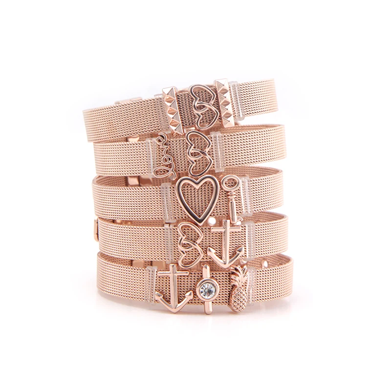 

2019 Hot Stainless Steel Woman Men Bracelet Mesh Bracelet Set Crystal Star Heart Charm Fine Bracelet Bangle for Female Lover