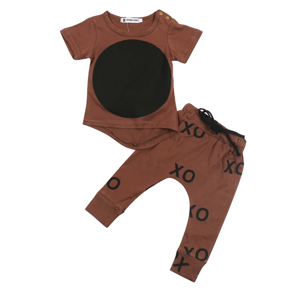 

2019 new kis clothes casual baby boy clothes short sleeve T shirt + pants 2pcs baby clothing set newborn clothes infant 2 Colour