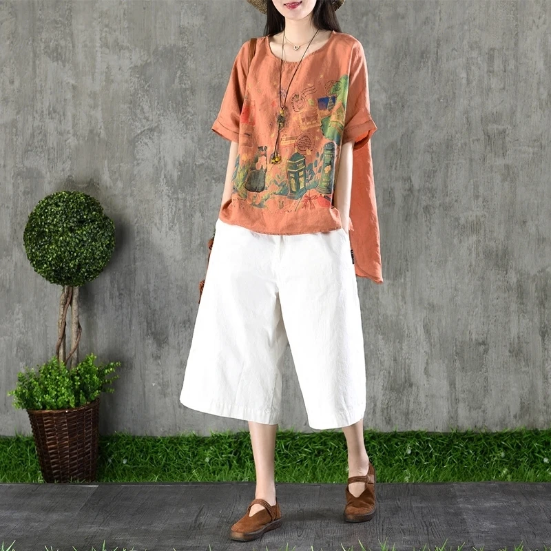 Chinese Style Clothing Women Cotton Linen Summer Loose Short Front Literary Blouse Vintage Shirt Ladies Tops TA1375 | Тематическая