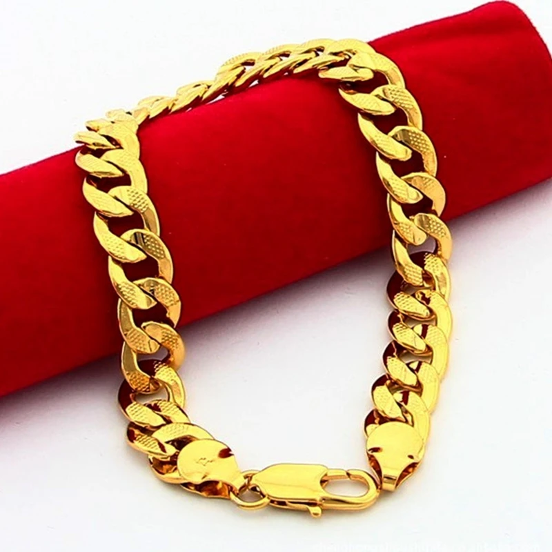 

Massive Mens Flat Solid Yellow Gold Filled Bracelet Link Chain 8.3"