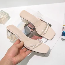 YANSHENGXIN Transparent Jelly Women's Slippers Summer Open Toes Shoes Fashion Woman Slides Square Heels Sandals Mule Footwear