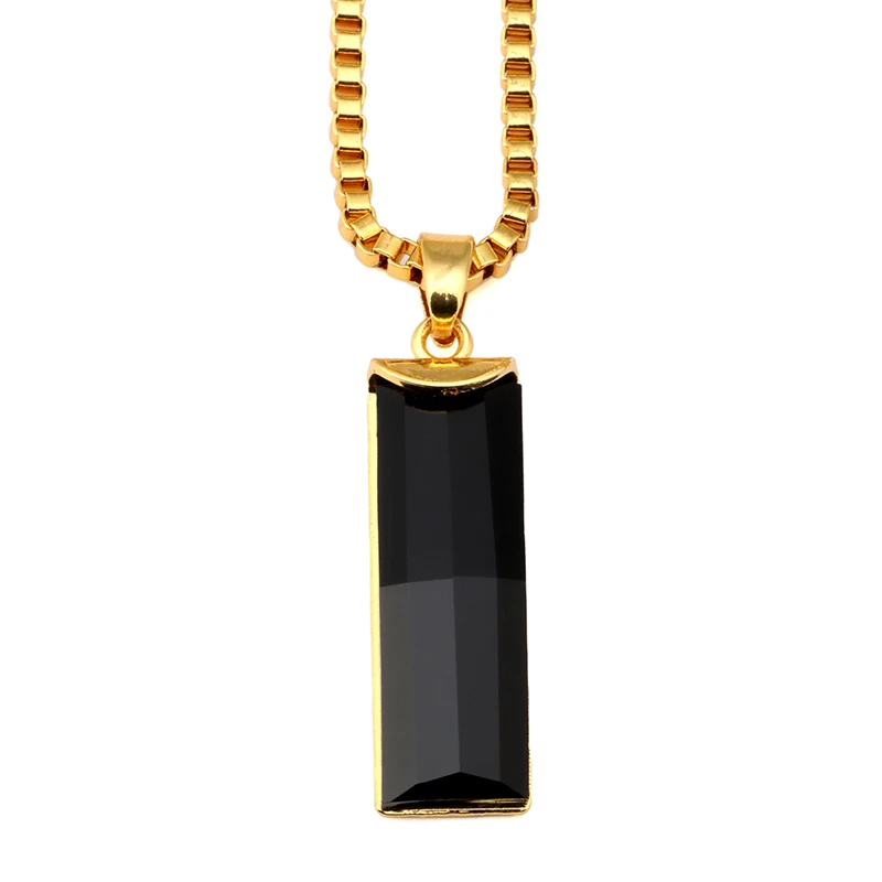Iftec New Fashion Gold Charm Black Elongated Gem Pendant Necklace Bling Iced Out Stone Chain Hip Hop For Men Women Jewelry Gifts | Украшения