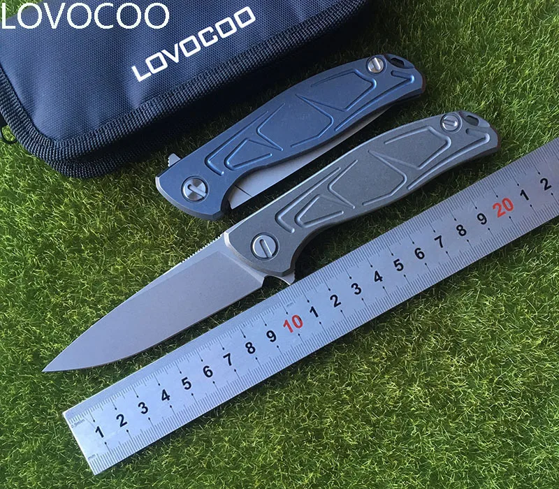 

LOVOCOO NEW TOP F95 Flipper folding knife D2 steel TC4 Titanium S pattern handle camping hunting pocket kitchen knives EDC tools