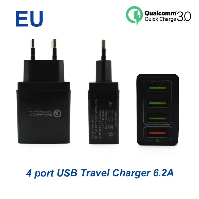 4 порта для телефонов, быстрое зарядное устройство QC 3,0, 4 USB кабеля, штепсельная вилка стандарта ЕС/США, максимальное быстрое зарядное устройство s, зарядка для iphone XR XS Plus, samsung, huawei, Apple