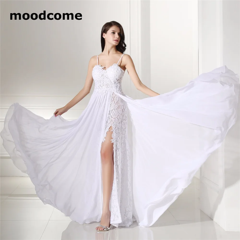 2018 Sexy Side Split Evening Dresses Chiffon A Line Lace Simple Cheap Plus Size Formal Prom Gowns | Свадьбы и торжества