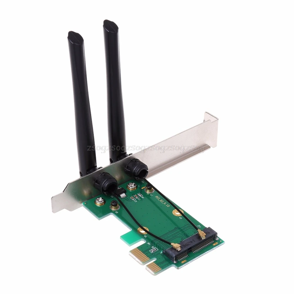 

Wireless Network Card WiFi Mini PCI-E Express to PCI-E Adapter 2 Antenna External PC N27 Dropship