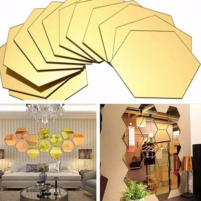12Pcs 3D Mirror Hexagon Vinyl Removable Wall Sticker Decal Home Decor Art DIY Hot Sale
