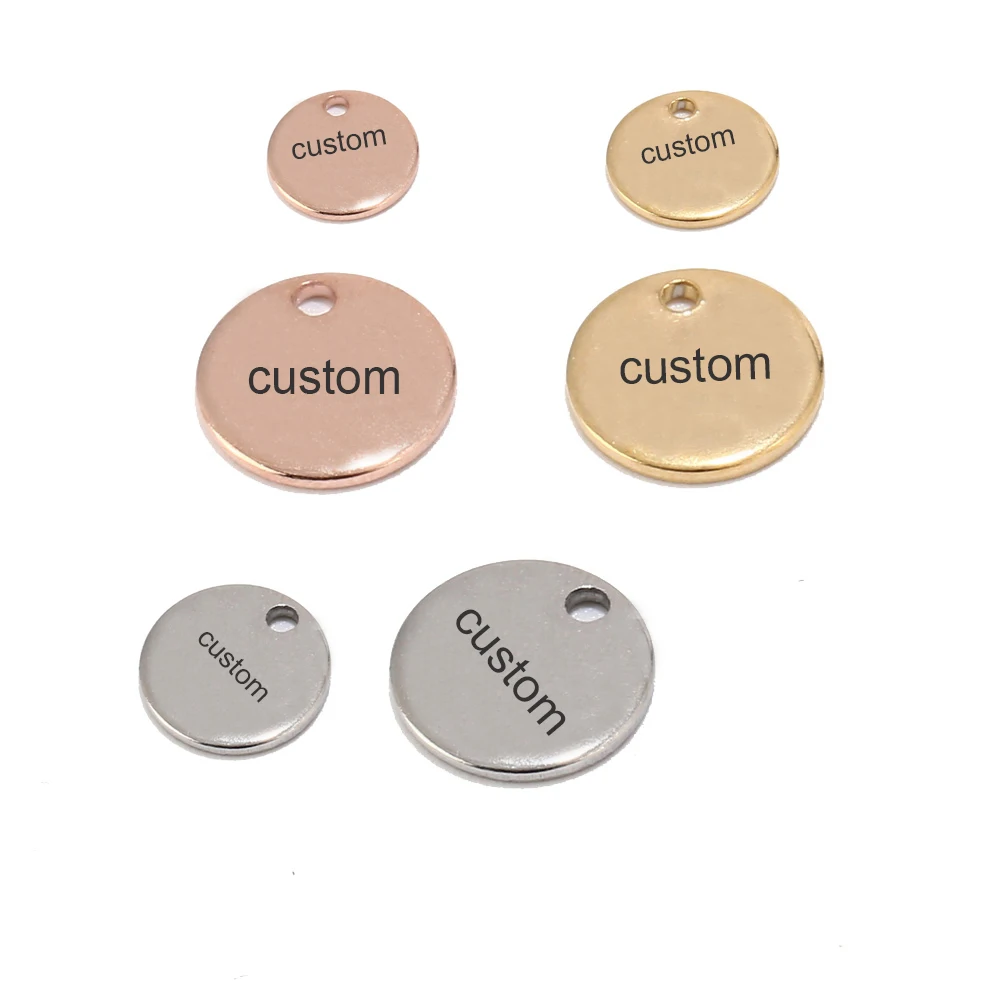 

50pcs Silver/Gold/Rose Gold Stainless Steel Blank Stamping Dog Tags Round Charm Pendants Custom with Any Words 6mm/8mm/10mm