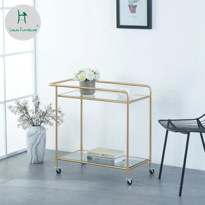 

Louis Fashion Kitchen Islands & Trolleys Nordic Living Room Small Tea Table Movable Belt Wheel Iron Art Modern Simplicity