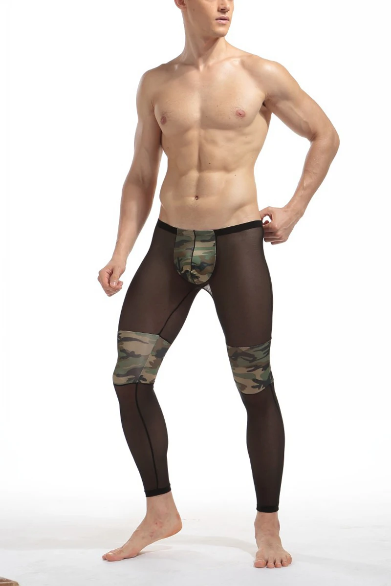 Мужские модные сексуальные прозрачные сетчатые камуфляжные колготки, сценические дышащие штаны для бодибилдинга, леггинсы