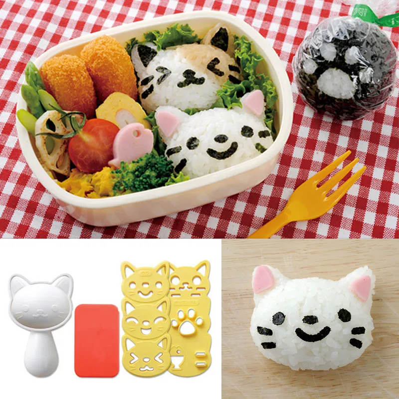 

Japanese Style Sushi Nori Rice Mold Set Cooking Tools Cute Smile Cat Bento Maker Cutter Portable Kitchen Gadgets 1 Set