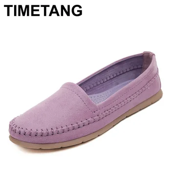 

TIMETANG Nubuck Leather Women Flats Slip On Casual Flat Shoes Woman Soft Women Mocassin Boat Shoes Footwear Sapato Feminino