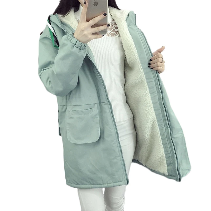 

Autumn Winter Plus velvet Warm Cotton coat Jackets Women New Students Korean Cotton Overcoats Women's Casual Hooded Parkas F705
