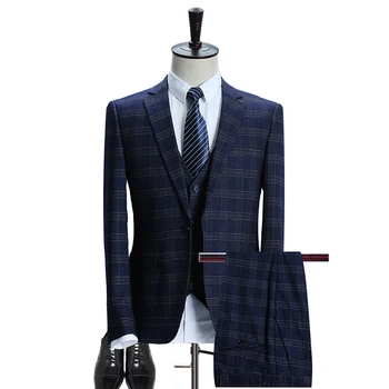 

Mens Plaid Suit 2019 Slim Fit Wedding Suits Men High Quality Business Formal Suits 3 Piece Jacket Pants Vest (Jacket+Vest+Pants)