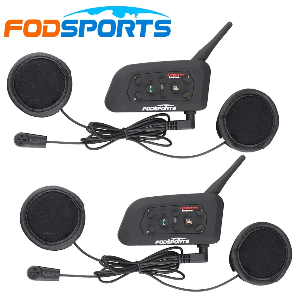Fodsports soft Headset 2 pcs V6 Pro Motorcycle helmet bluetooth headset Intercom 6 Riders BT Interphone