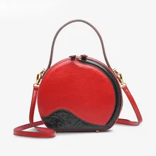 Женские сумки из натуральной кожи, новинка, небольшая круглая сумка с контрастным цветным принтом, модная сумка через плечо, сумка через плечо