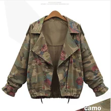 Women Jacket Coat Army Green Floral Bomber Jacket Patched Rivet Design Loose Flight Jackets Casual Coat Punk Outwear Capa Woman