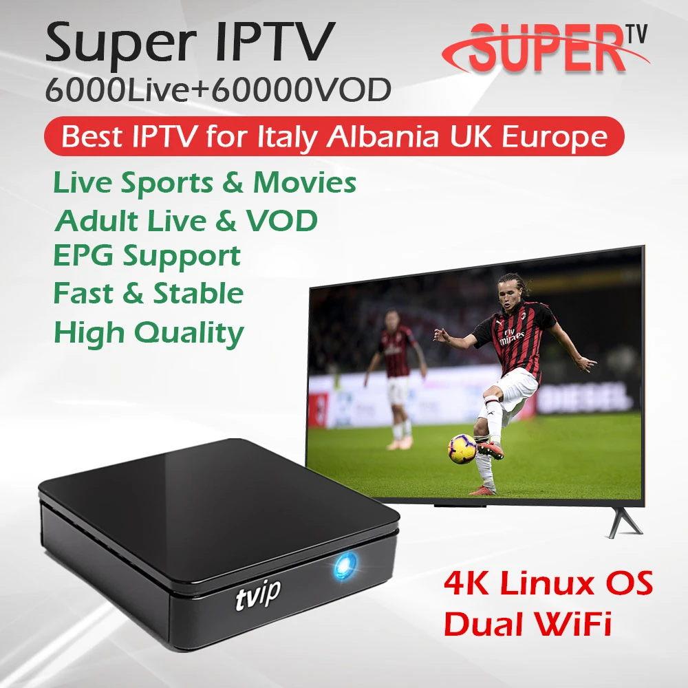 

TVIP 415+Best Italy IPTV 6000Live Linux&Android Os Europe Portugal Albania Poland Belgium XXX IPTV Hot Selling 4K Smart TV Box