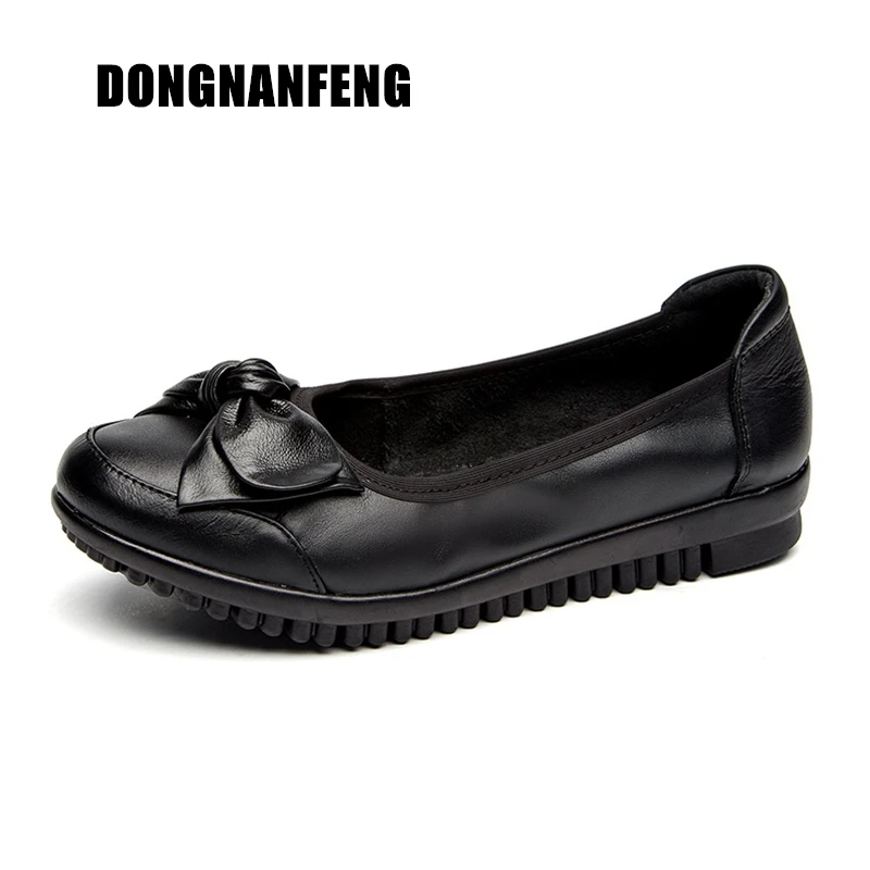 

DONGNANFENG Women Shoes Flats Loafers Mother Old Texture Cow Genuine Leather Round Toe Vintage Slip On PU Casual 35-41 SST-8012